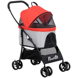Foldable Dog Stroller with Removable Carrier and Canopy, 82x49. 5x98cm, Red
