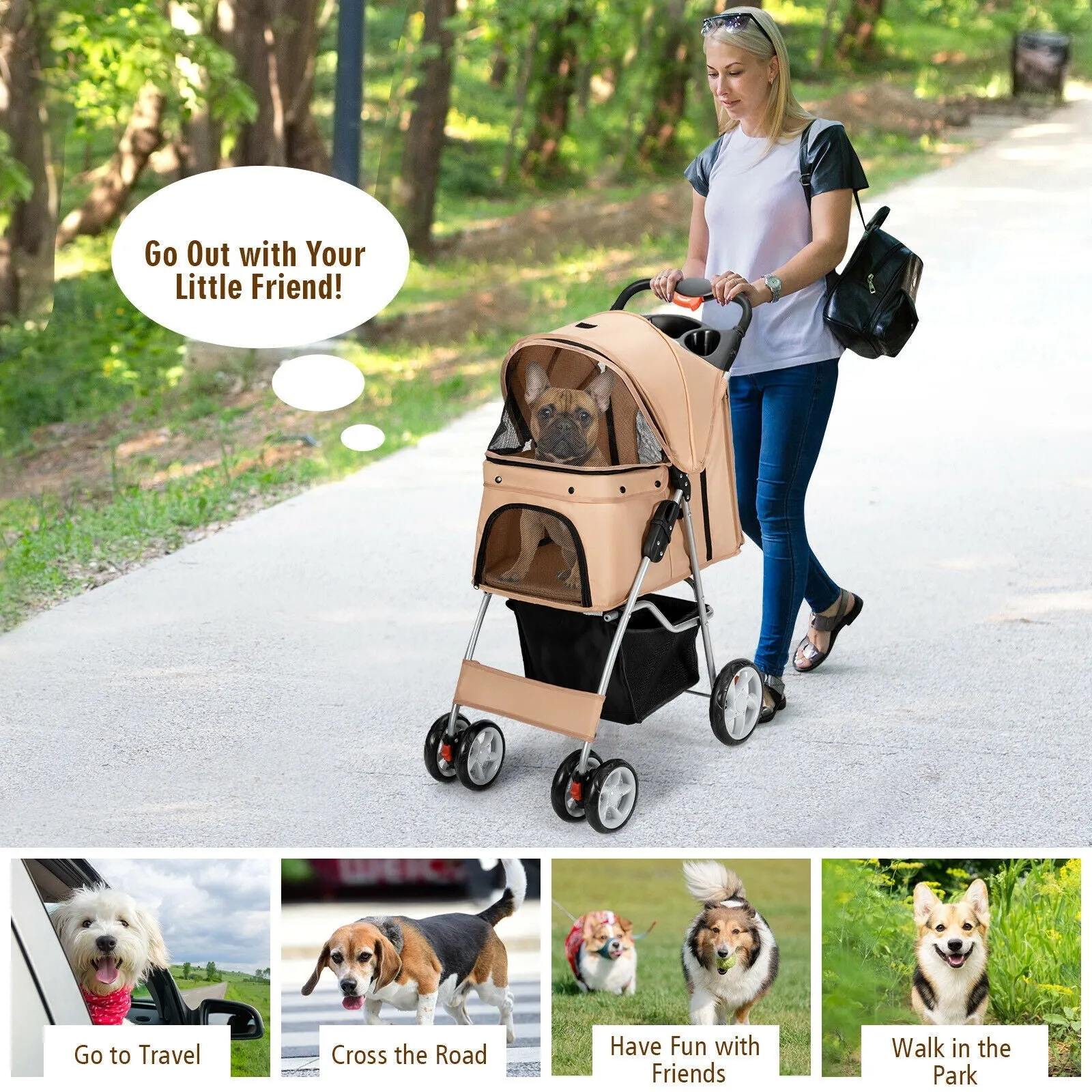 Foldable Pet Stroller 4-Wheel Travel Carrier by Furr Baby Gifts