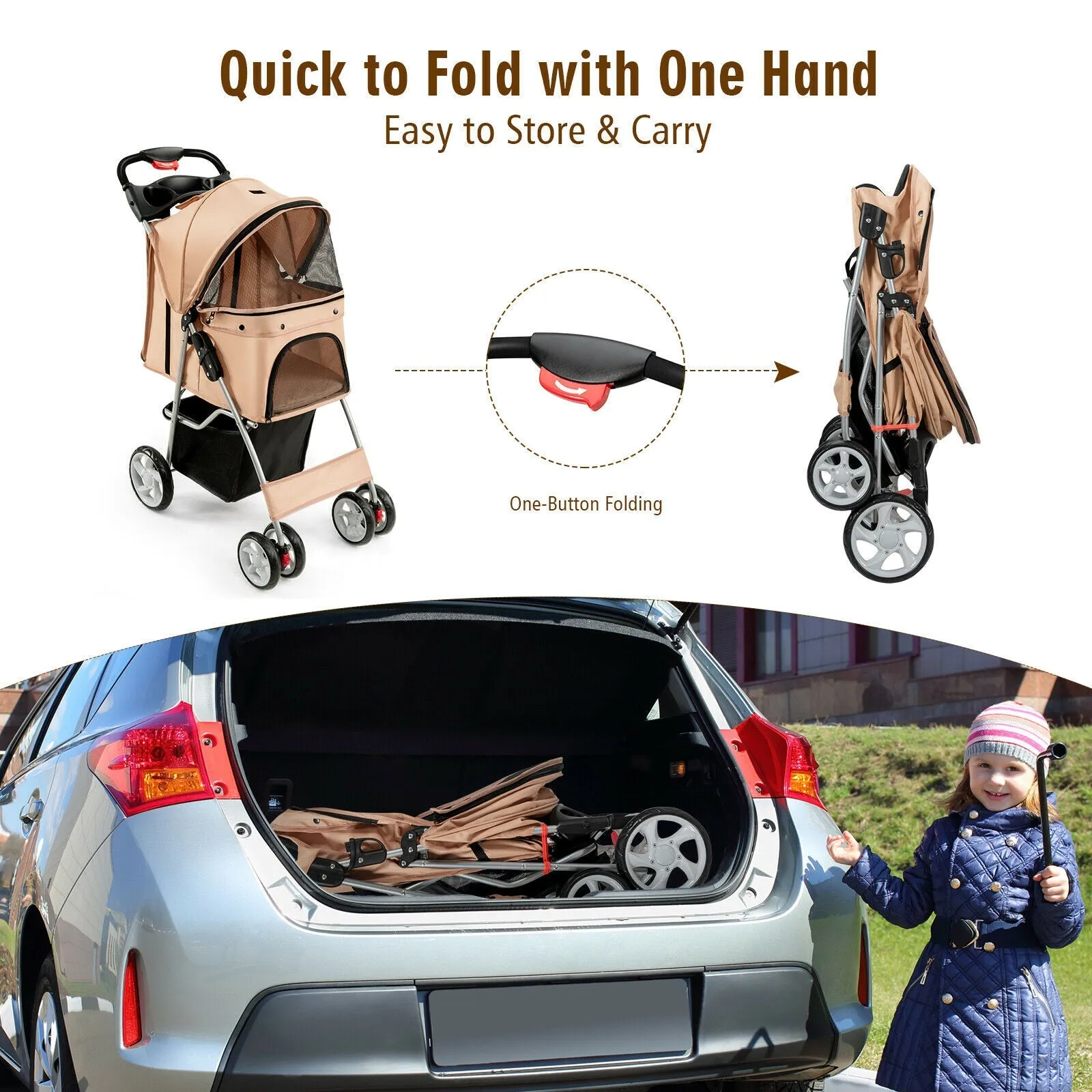 Foldable Pet Stroller 4-Wheel Travel Carrier by Furr Baby Gifts