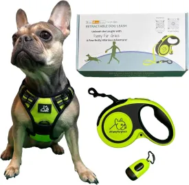 Funny Fur Grace - Neon Green 3-in-1 Comfort Fit Adventure Dog Walking Set: Adjustable Escape-Proof Harness,16ft Retractable Leash with Anti-Slip Handle, Pup Bags, for Dogs #funnyfurgrace