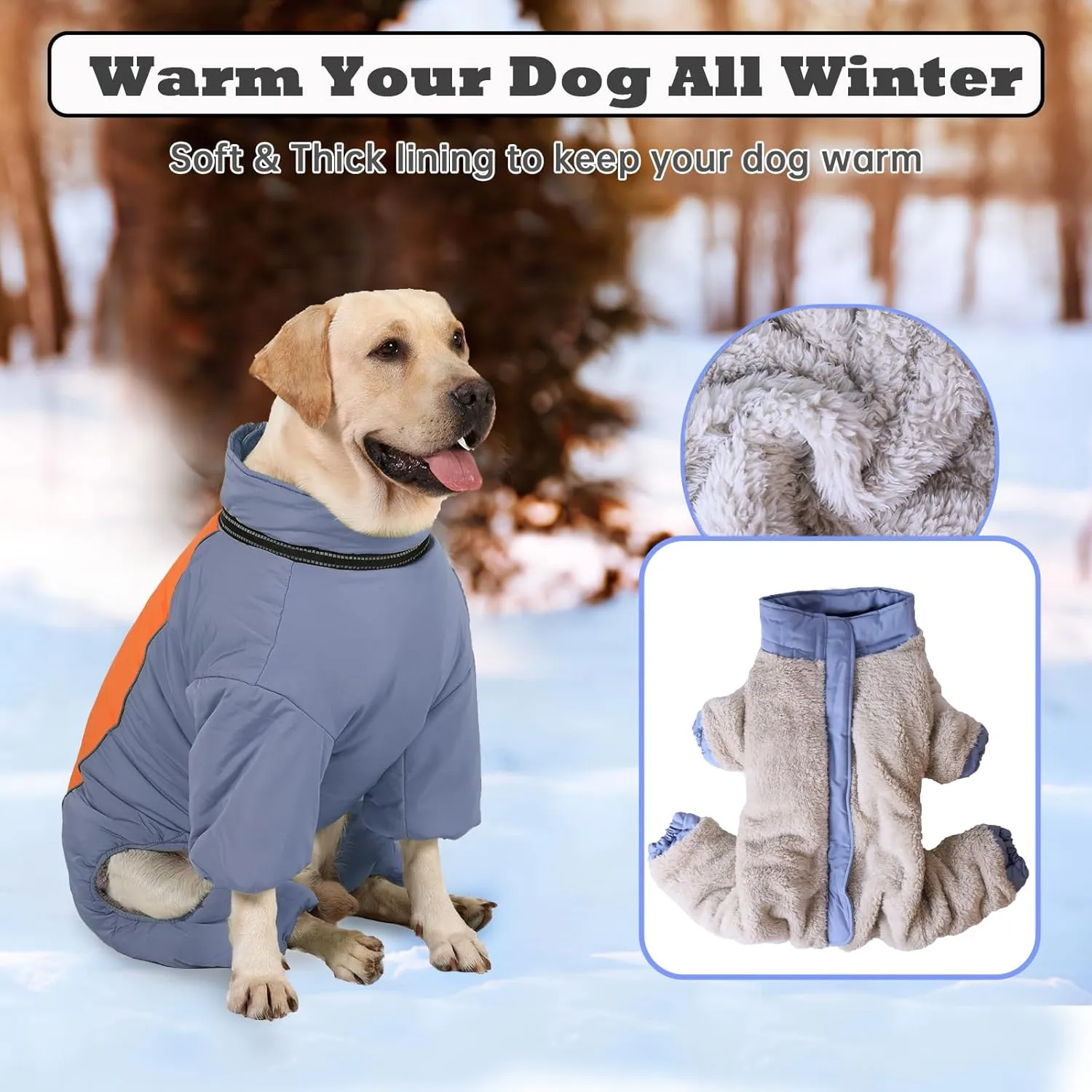 HazeBlue Fullbody Thick Winter Coat, Reflective Windproof Fleece Lined Snowsuit, Zip Up Waterproof Dog Jacket with Harness, Blue, 20