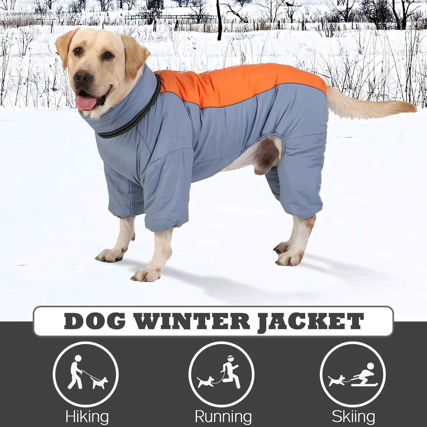 HazeBlue Fullbody Thick Winter Coat, Reflective Windproof Fleece Lined Snowsuit, Zip Up Waterproof Dog Jacket with Harness, Blue, 20