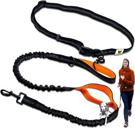 Hundefreund Hands Free Leash for Large Dogs (30-150 lbs) | Waist Leash for Big Dog, Running, Jogging, Training, Hiking | Orange, Padded, Reflective Lead with Adjustable Belt