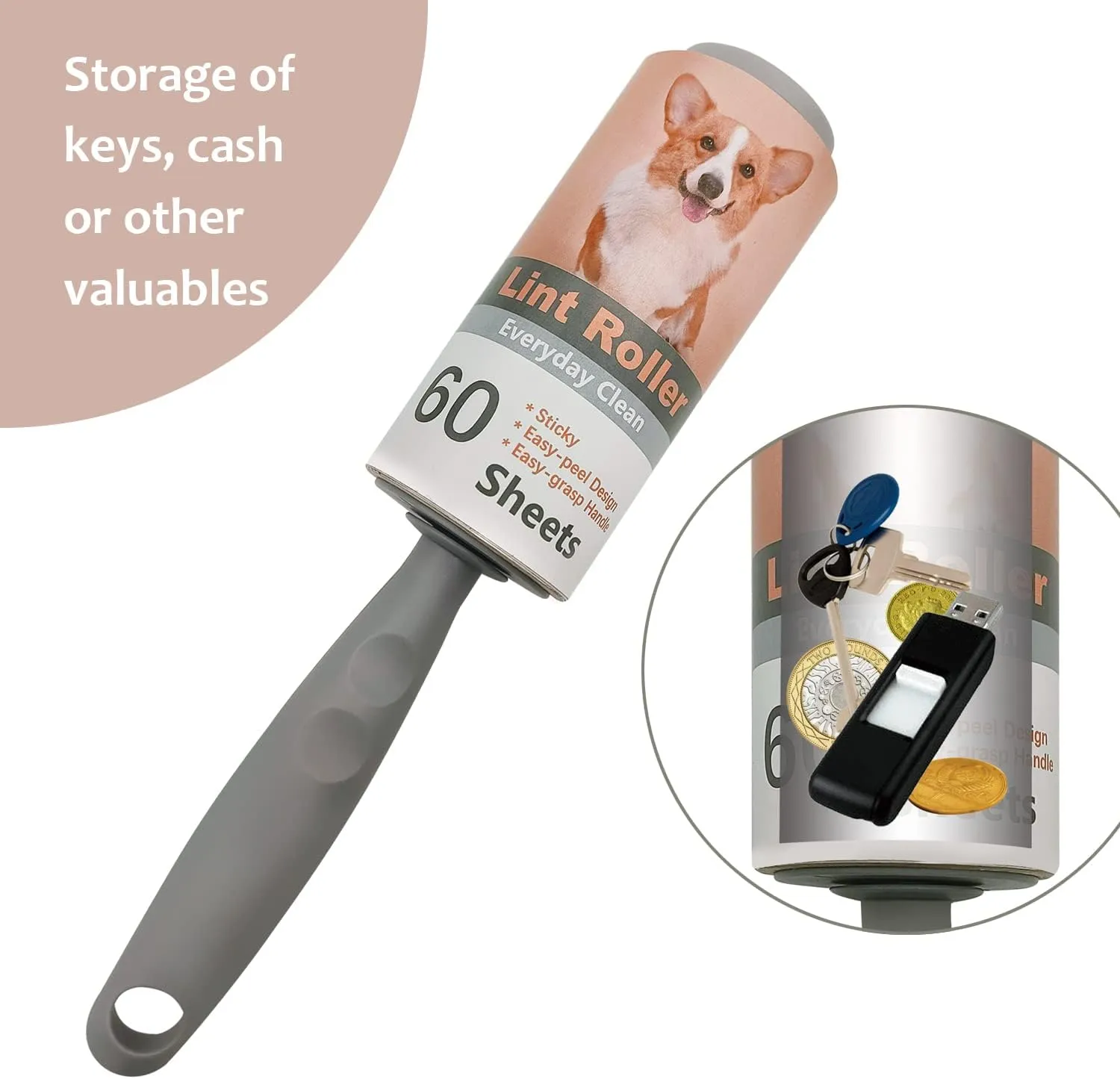 Keep Your Secret- Lint Roller for Diversion Safe-Hidden Compartment for Keys, Cash and Valuables(Dog)