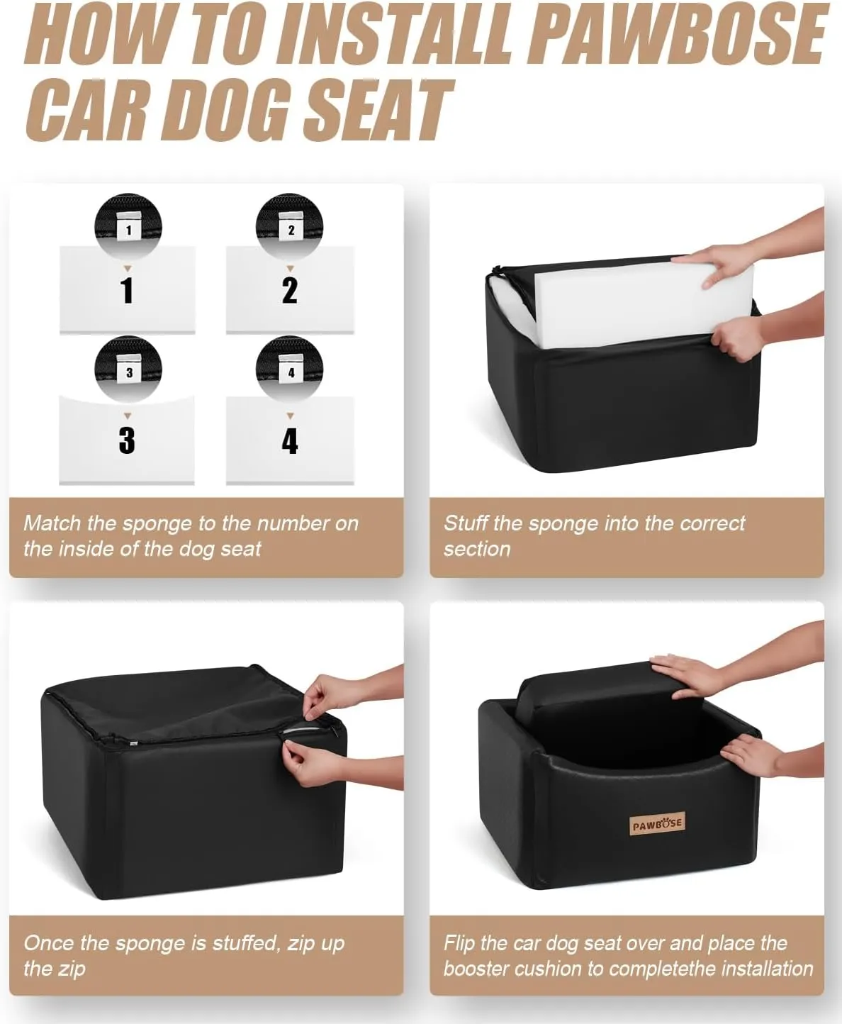 Leather Dog Car Seat for Small Medium Dogs up to 35lbs, Black Booster With Safety Belt, Waterproof Pet Travel Bed, Elevated Chair Box