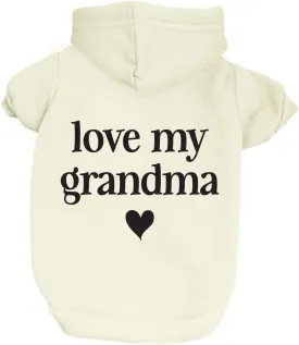 Love My Grandma Dog Hoodie | Fleece Lined |Leash Hole for Grandmother | Valentine's Day | Prop Photoshoot |Cream, X-Small (1243)