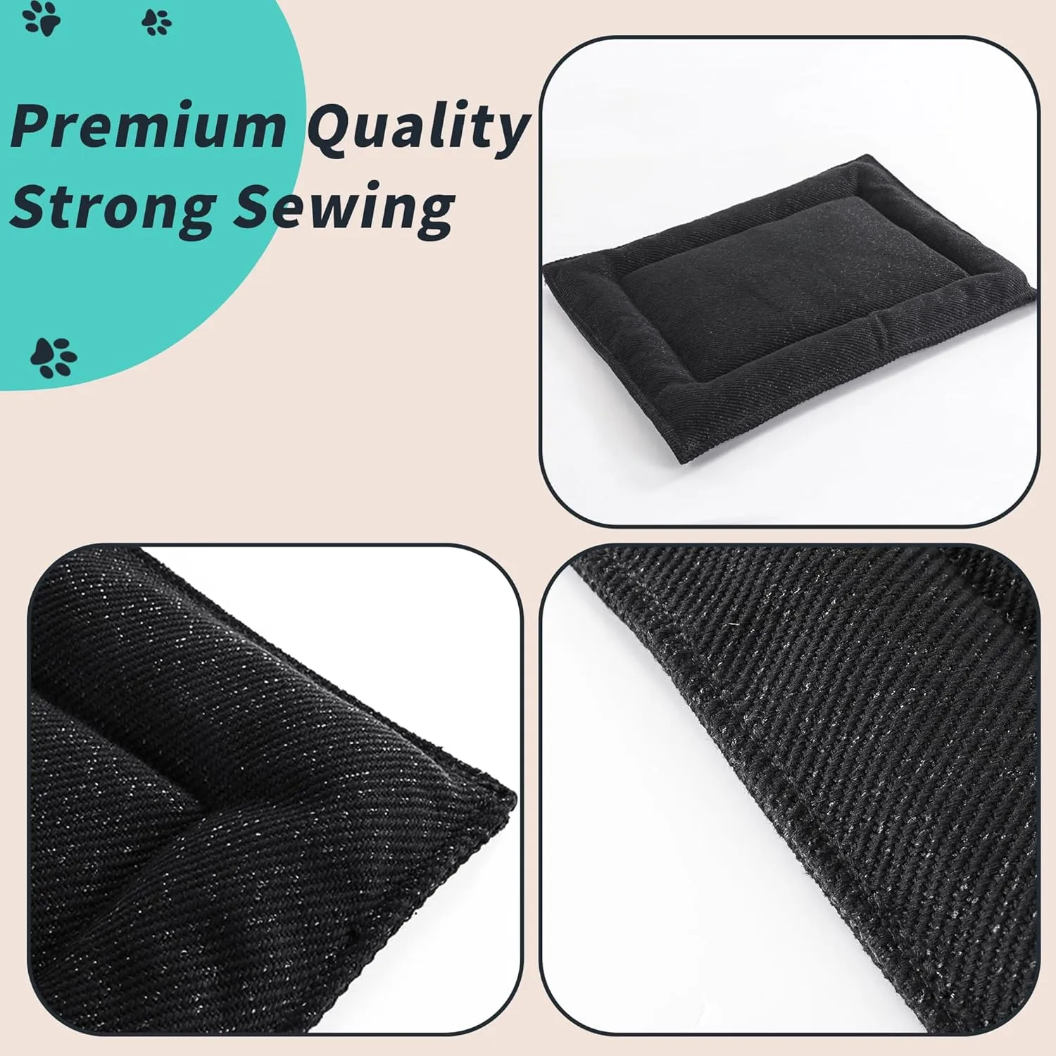 MABOZOO Indestructible Dog Bed for Aggressive Chewers, Tough Chew Proof Crate Pad for Small Puppy, Black Durable Dog Mat for Kennel, Machine Washable, 17x23 in