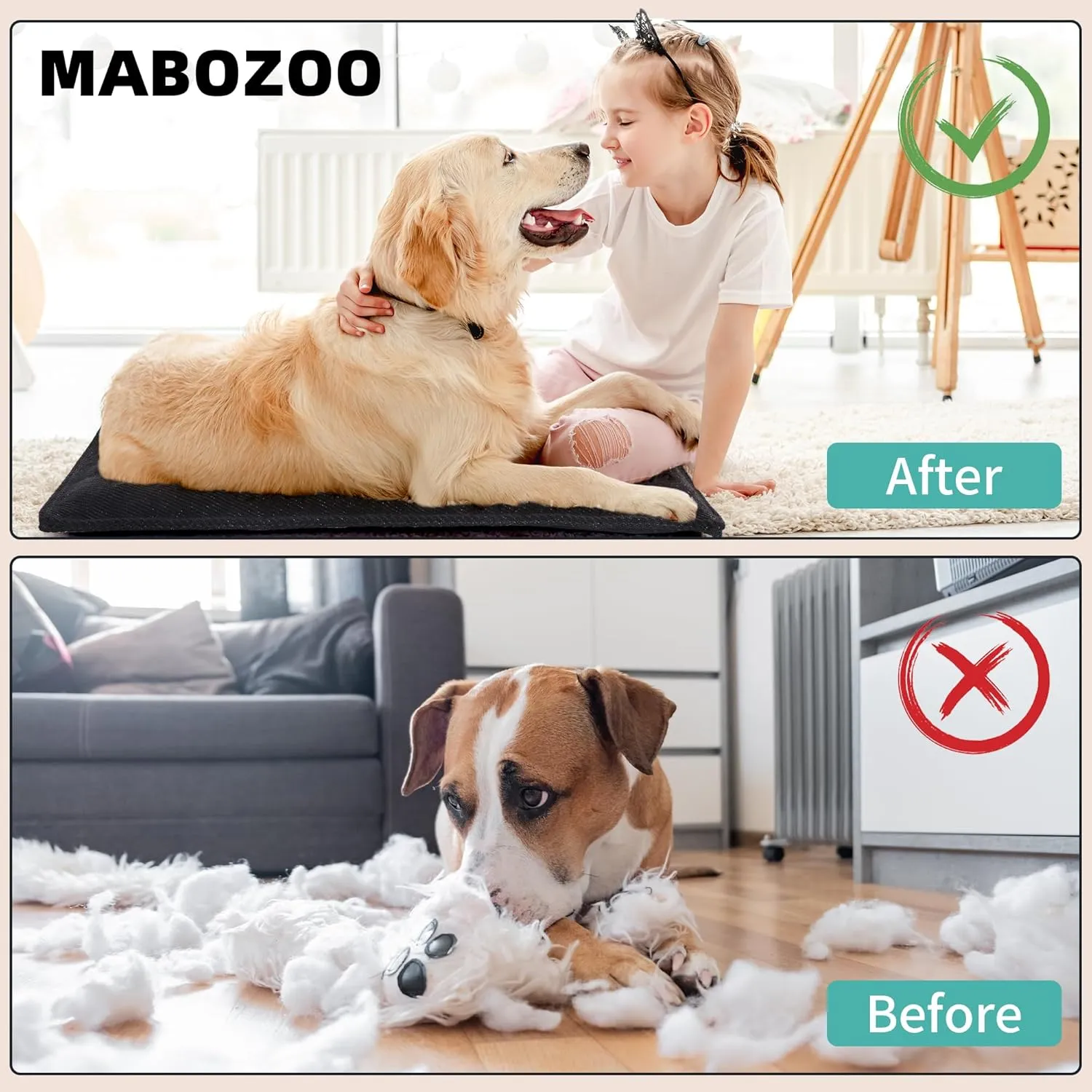 MABOZOO Indestructible Dog Bed for Aggressive Chewers, Tough Chew Proof Crate Pad for Small Puppy, Black Durable Dog Mat for Kennel, Machine Washable, 17x23 in