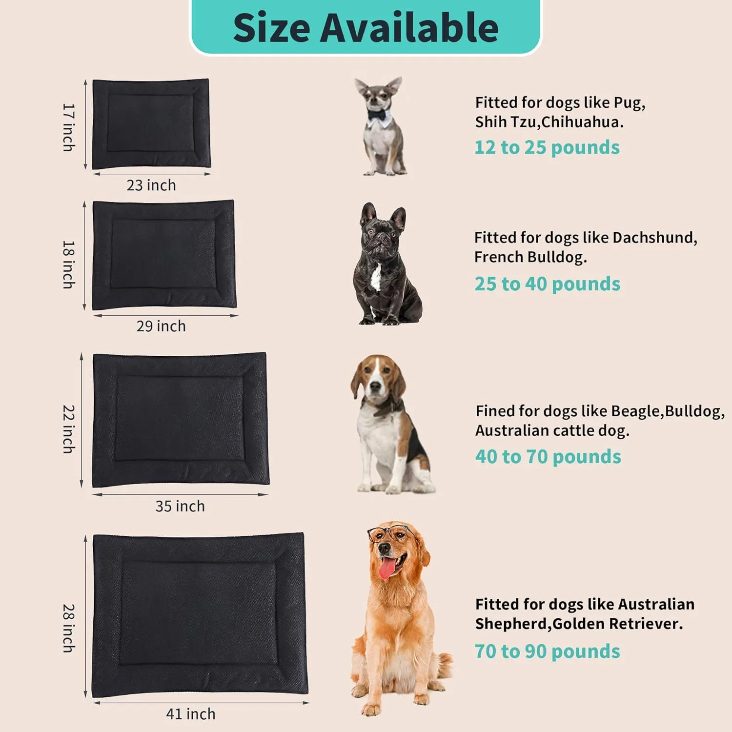 MABOZOO Indestructible Dog Bed for Aggressive Chewers, Tough Chew Proof Crate Pad for Small Puppy, Black Durable Dog Mat for Kennel, Machine Washable, 17x23 in