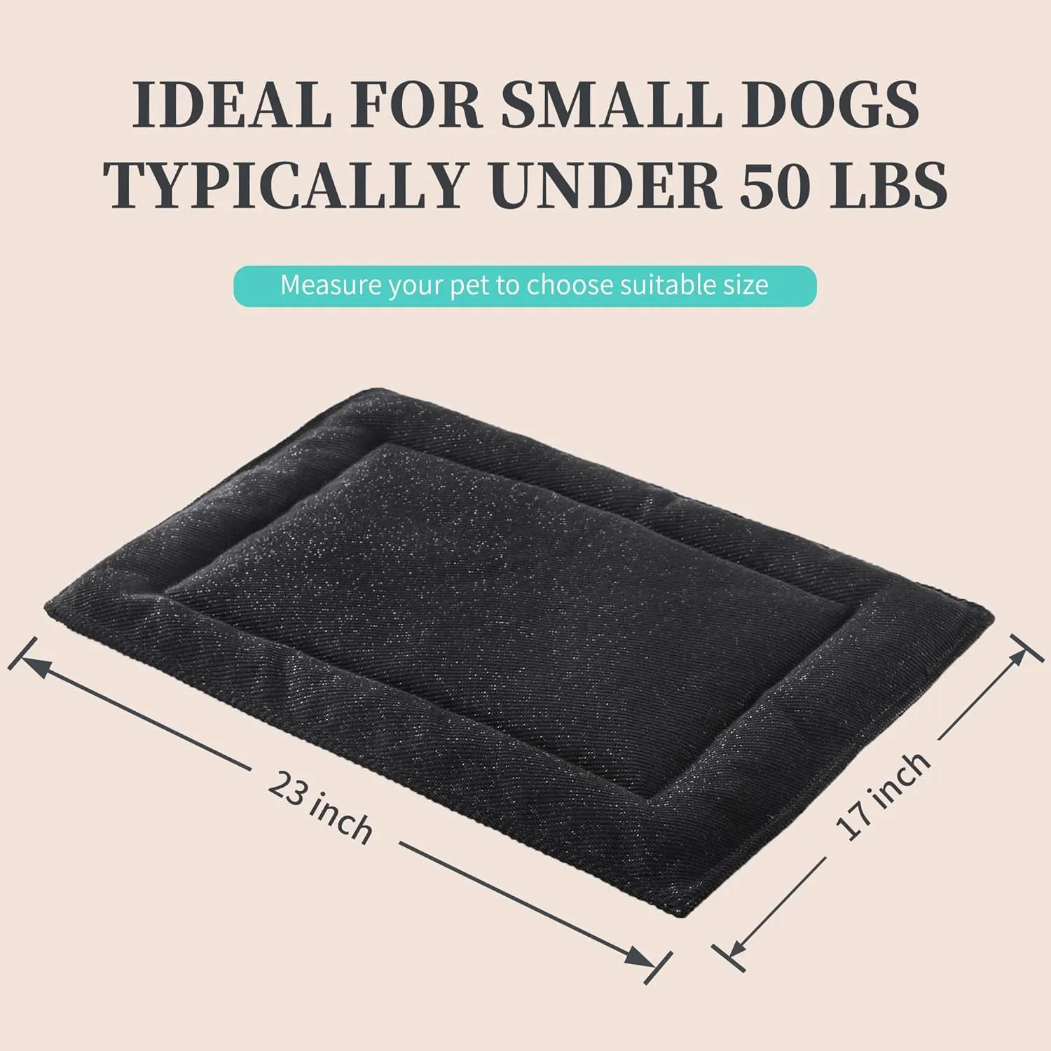 MABOZOO Indestructible Dog Bed for Aggressive Chewers, Tough Chew Proof Crate Pad for Small Puppy, Black Durable Dog Mat for Kennel, Machine Washable, 17x23 in