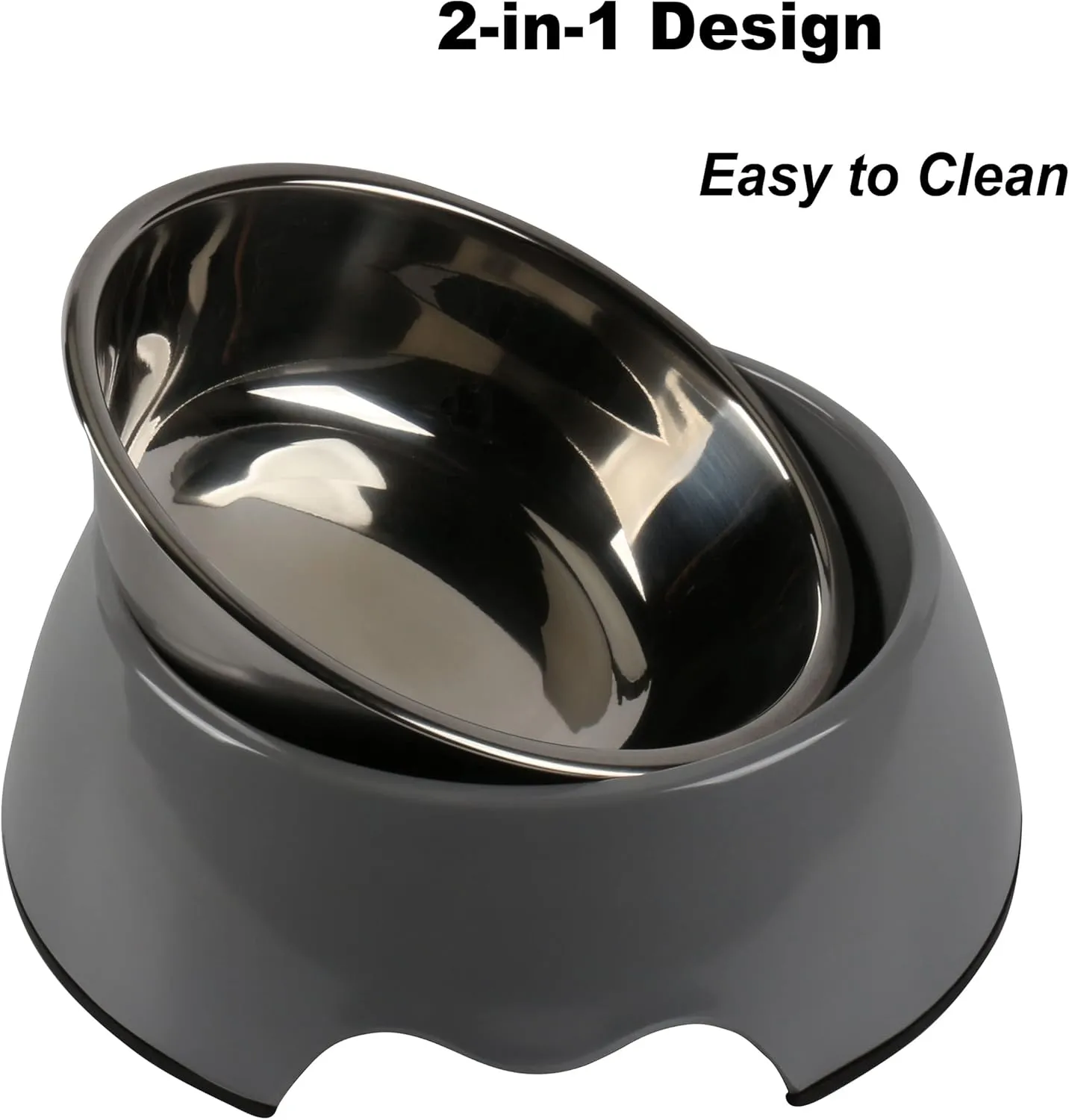 M&BGWPP Melamine Plastic Dog Food Bowl, Non Skid BaseAnti-Slip Pet Feeder Bowls, 2-in-1 Removable Stainless Steel Pet Water&Food Bowl for Dogs and Cats (14oz 6.89in*2.24 in, Gray)
