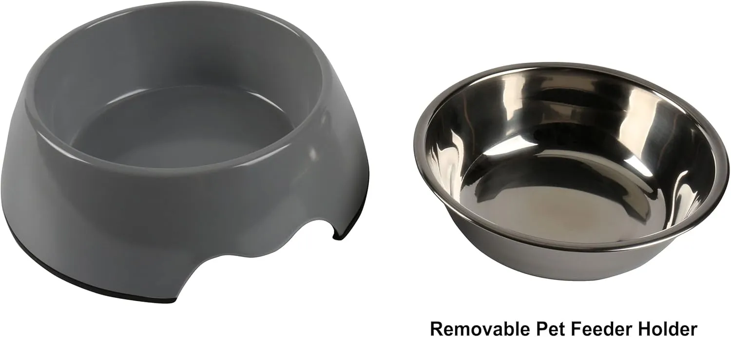 M&BGWPP Melamine Plastic Dog Food Bowl, Non Skid BaseAnti-Slip Pet Feeder Bowls, 2-in-1 Removable Stainless Steel Pet Water&Food Bowl for Dogs and Cats (14oz 6.89in*2.24 in, Gray)