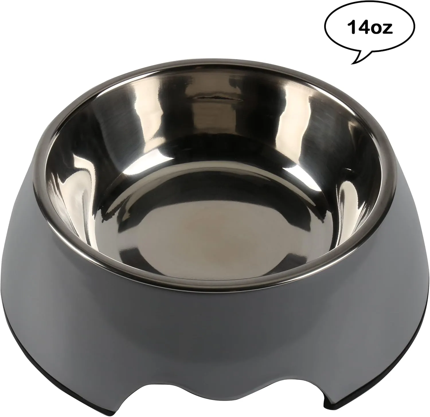 M&BGWPP Melamine Plastic Dog Food Bowl, Non Skid BaseAnti-Slip Pet Feeder Bowls, 2-in-1 Removable Stainless Steel Pet Water&Food Bowl for Dogs and Cats (14oz 6.89in*2.24 in, Gray)