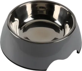 M&BGWPP Melamine Plastic Dog Food Bowl, Non Skid BaseAnti-Slip Pet Feeder Bowls, 2-in-1 Removable Stainless Steel Pet Water&Food Bowl for Dogs and Cats (14oz 6.89in*2.24 in, Gray)