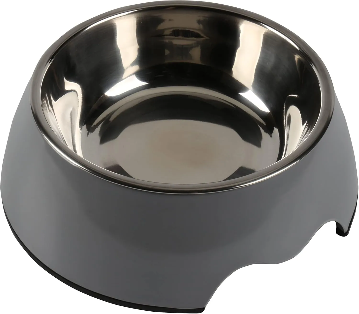 M&BGWPP Melamine Plastic Dog Food Bowl, Non Skid BaseAnti-Slip Pet Feeder Bowls, 2-in-1 Removable Stainless Steel Pet Water&Food Bowl for Dogs and Cats (14oz 6.89in*2.24 in, Gray)