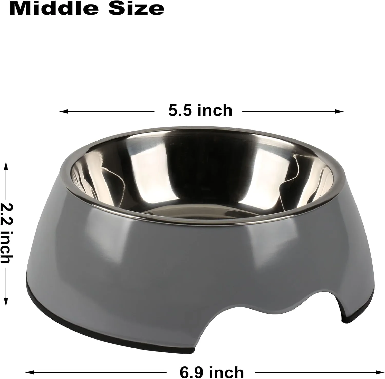 M&BGWPP Melamine Plastic Dog Food Bowl, Non Skid BaseAnti-Slip Pet Feeder Bowls, 2-in-1 Removable Stainless Steel Pet Water&Food Bowl for Dogs and Cats (14oz 6.89in*2.24 in, Gray)