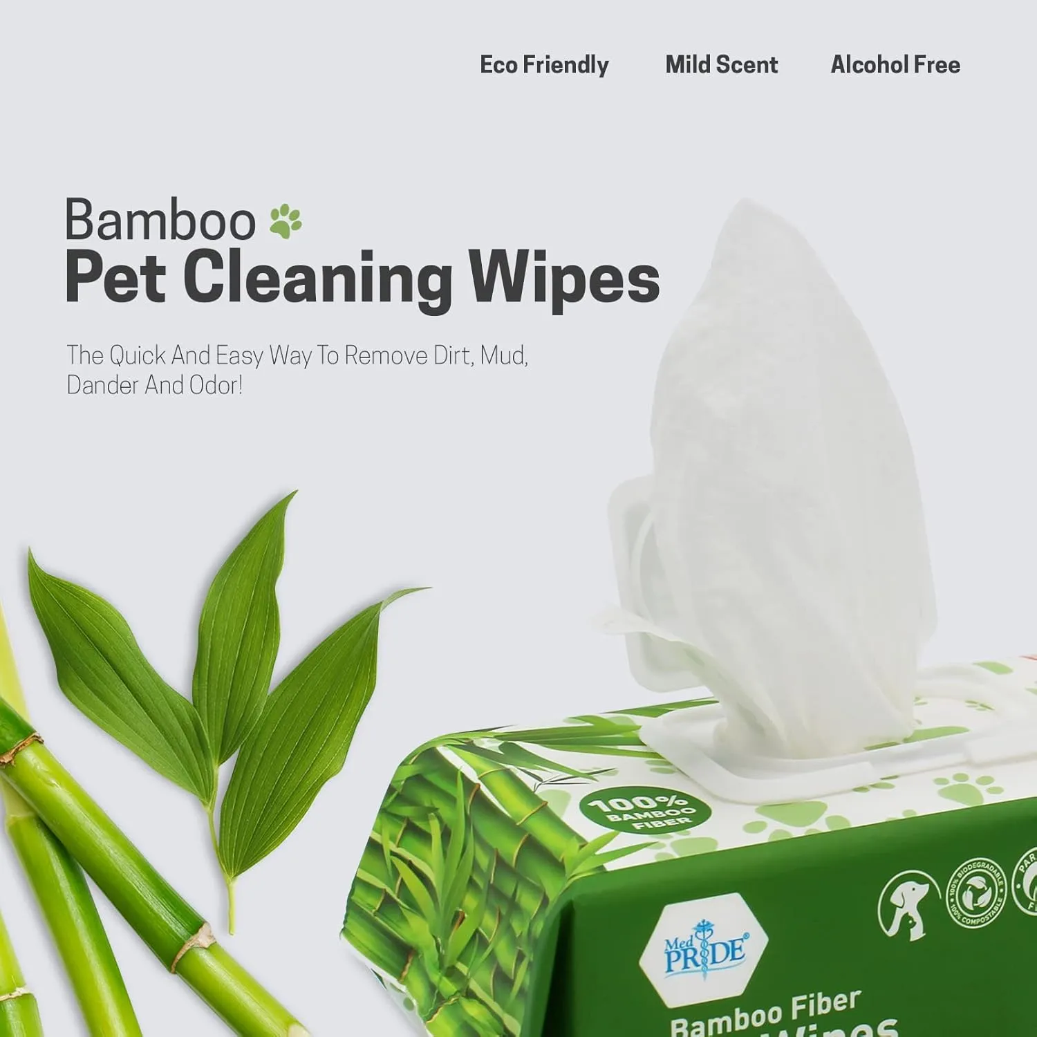 MED PRIDE 100% Bamboo Fiber Hypoallergenic Dog Wipes for Paws and Butt, Alcohol & Paraben-Free, Deodorizing, 8X8, 800 Wipes
