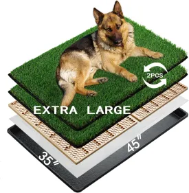 MEEXPAWS Dog Grass Pee Pads for Dogs with Tray | Extra Large 4534 in | 2 Dog Artificial Grass Pads Replacement| Rapid Drainage | Indoor Litter Box | Hemmed Edge