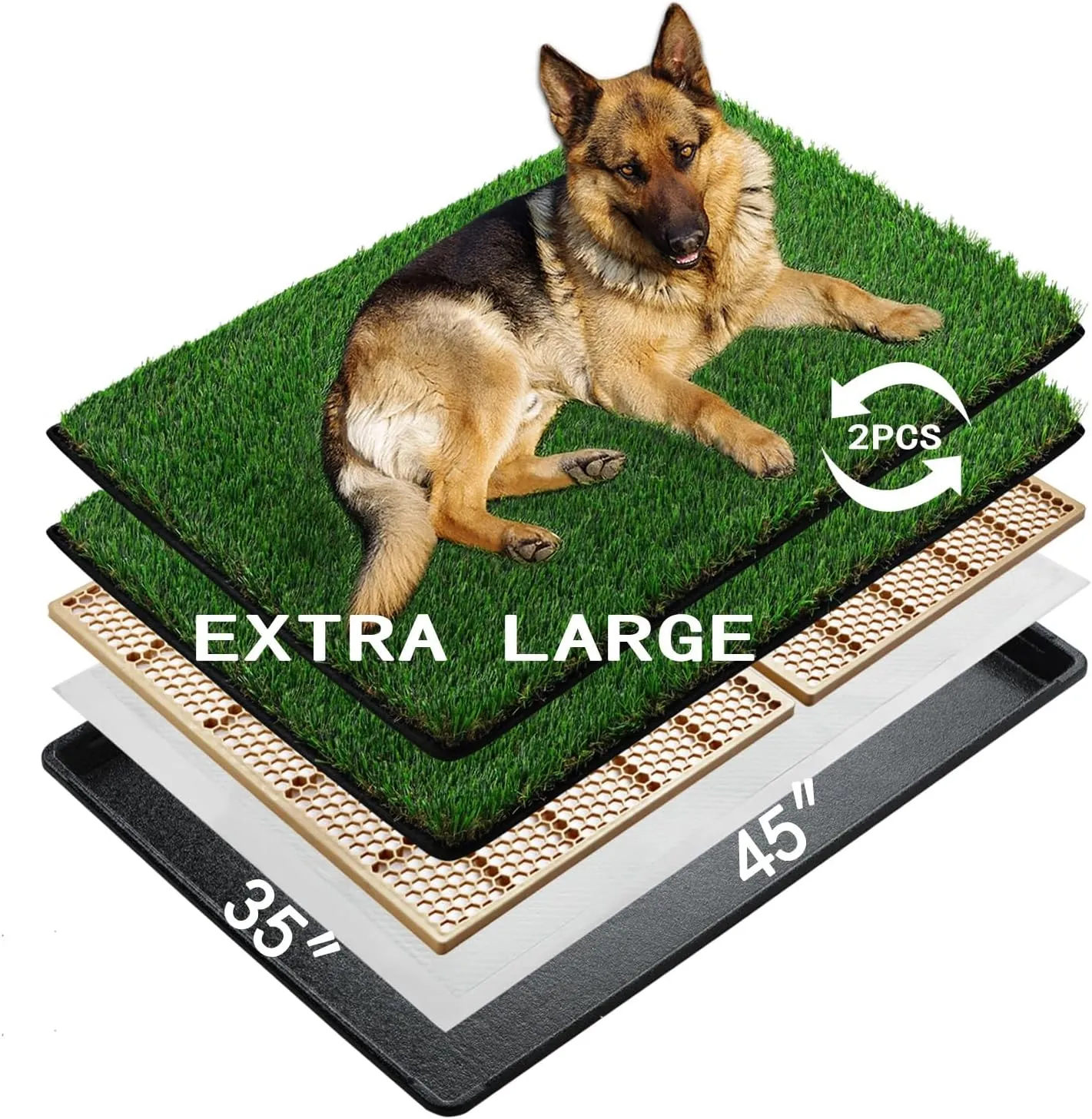 MEEXPAWS Dog Grass Pee Pads for Dogs with Tray | Extra Large 4534 in | 2 Dog Artificial Grass Pads Replacement| Rapid Drainage | Indoor Litter Box | Hemmed Edge