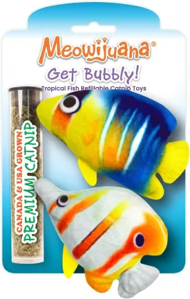Meowijuana | Get Bubbly Tropical Fish - 2 Pack | Refillable Catnip Toy | Promotes Play and Cat Health | Includes Organic Catnip Grown in North America | Feline and Cat Lover Approved