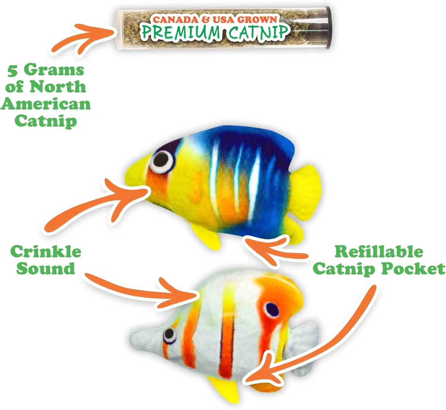 Meowijuana | Get Bubbly Tropical Fish - 2 Pack | Refillable Catnip Toy | Promotes Play and Cat Health | Includes Organic Catnip Grown in North America | Feline and Cat Lover Approved