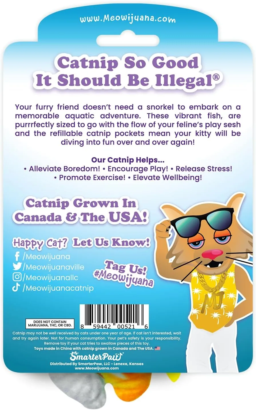 Meowijuana | Get Bubbly Tropical Fish - 2 Pack | Refillable Catnip Toy | Promotes Play and Cat Health | Includes Organic Catnip Grown in North America | Feline and Cat Lover Approved