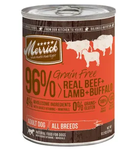 Merrick Grain Free 96% Real Beef   Lamb   Buffalo 13.2oz