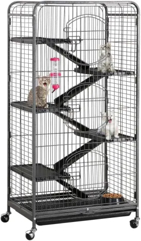 Metal 6 Levels Ferret Cage Playpen for Rabbit Chinchilla Squirrels w/3 Doors/Bowl/Water Bottle 25.2 x 16.9 x 51.6 Inch Black