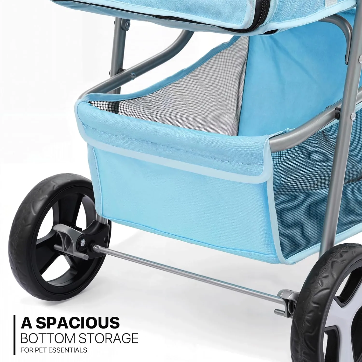 MoNiBloom 3 Wheels Pet Dog Cat Stroller for Small Medium Dogs Cats, Lightweight Foldable Jogger Stroller w/Storage Basket and Cup Holder, Mint Green