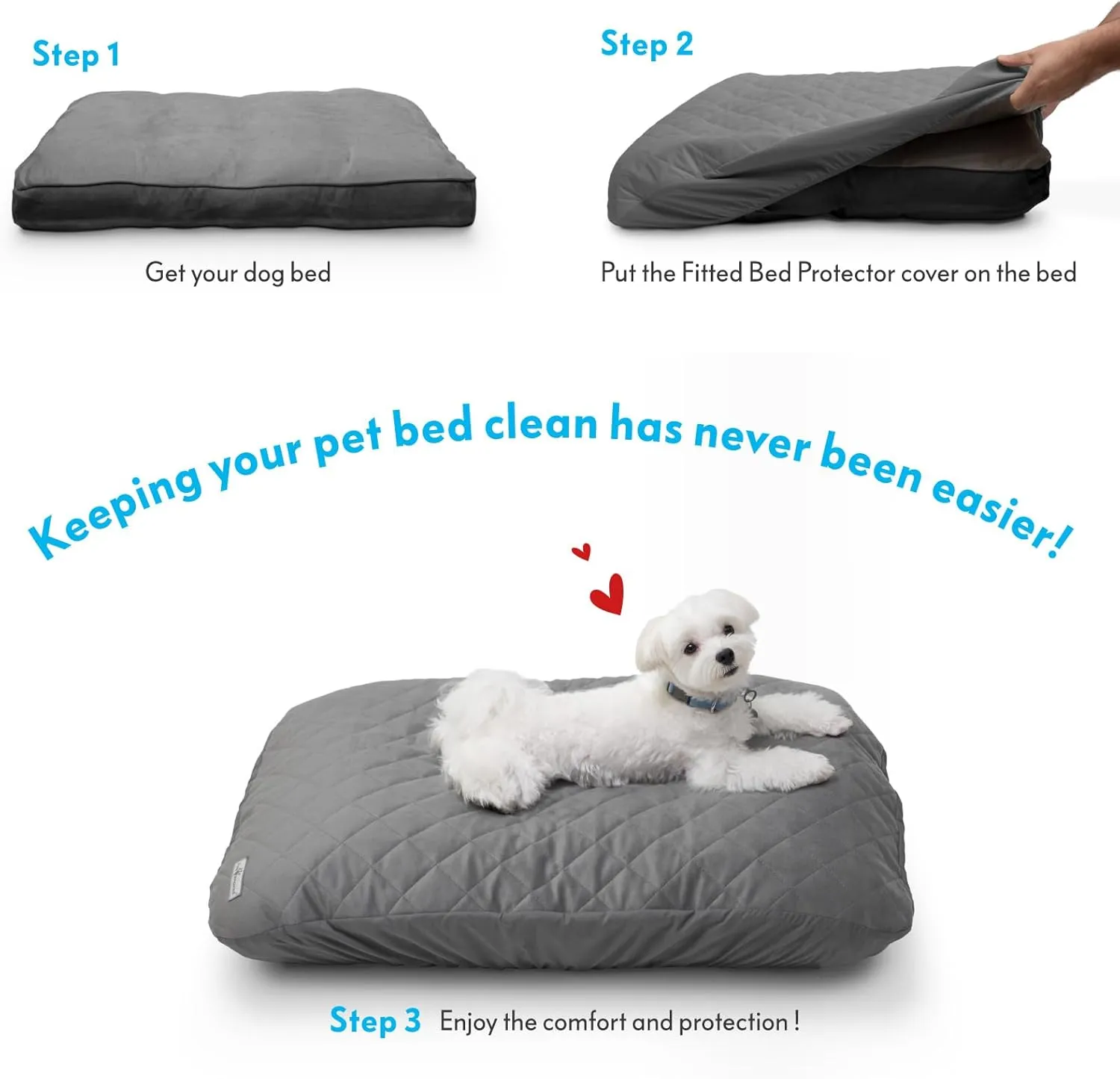 Paw Inspired Waterproof Fitted Cover for Dog Bed | Washable Bed Protector for Dog Mattress | Removable Replacement Cover for Small to Medium Pet Bed (Gray, 34 x 23 x 5 Inch)
