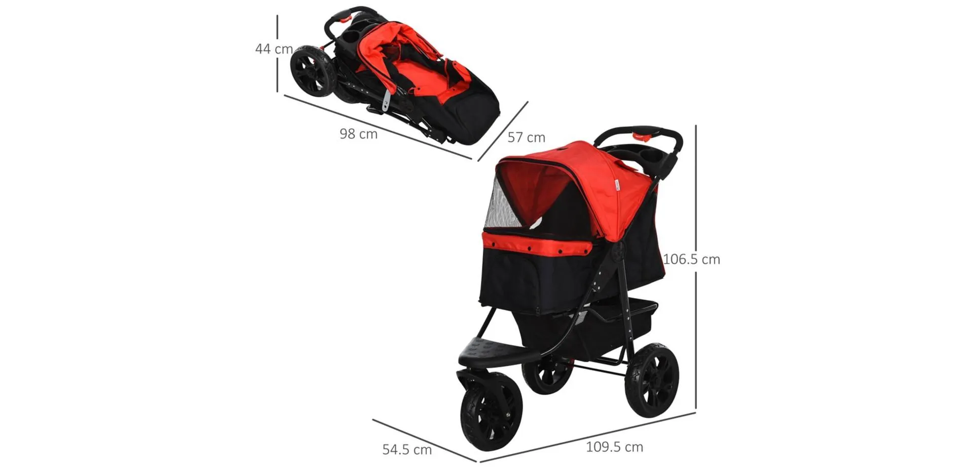 PawHut Pet Stroller D00-108V01 1065 x 1095 x 545 mm Red