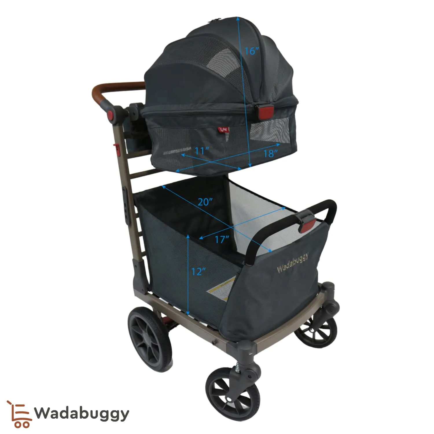 Pet Foldable Cart - Luxury Cat & Dog Stroller with Extra Large Shopping Basket, Cup Holders, & Ventilated Canopy - Easy Fold Pet Stroller for Cats & Dogs