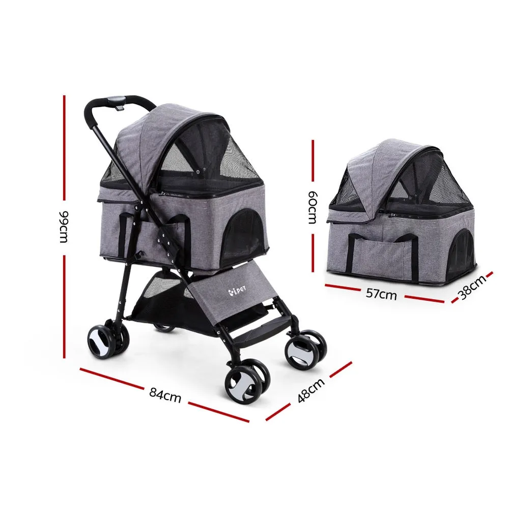 Pet Stroller Dog Carrier Foldable Pram 3 IN 1 Middle Size Grey