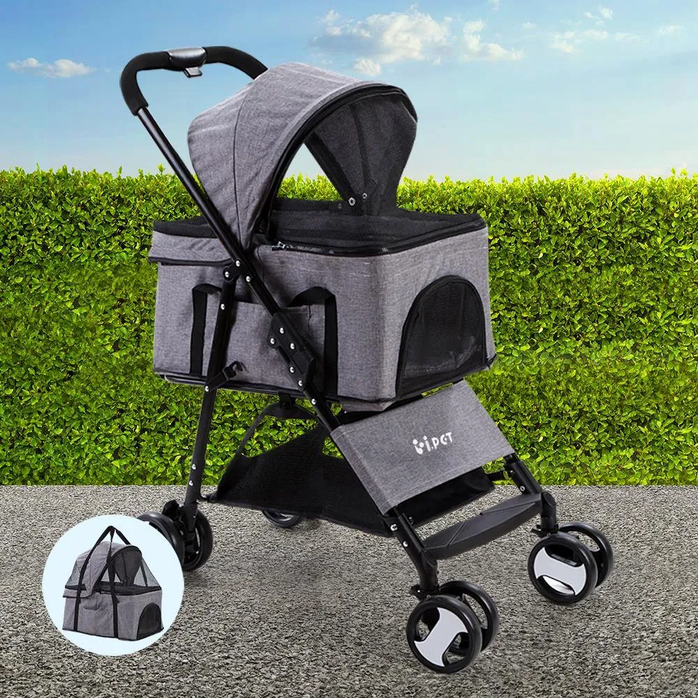 Pet Stroller Dog Carrier Foldable Pram 3 IN 1 Middle Size Grey