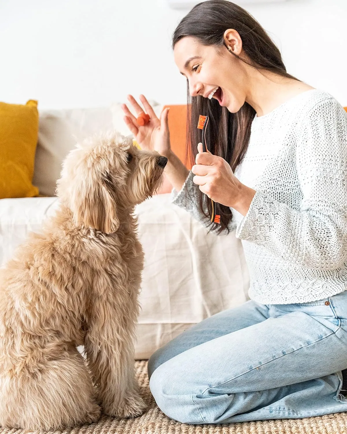 Pet Toothbrushing Assistant for Puppies' Dogs and Cats Allows You to Brush Your pets Teeth Without Constantly Worrying About Getting Bitten (Orange, Small)