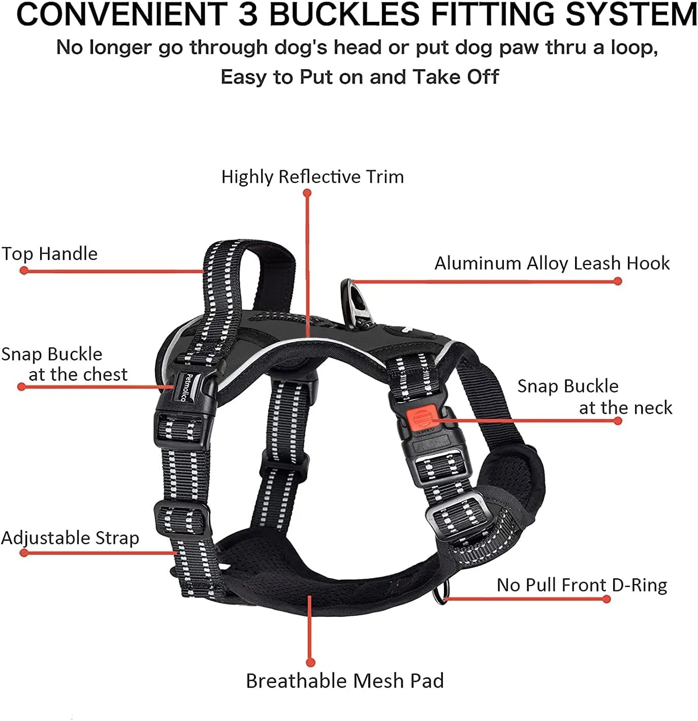 Petmolico No Pull Dog Harness Set with Leash Attachment Easy Control Handle Reflective Harness Vest Small Breed, Puppy Vest and Leash Set with Poop Bag Holder, Small - Black