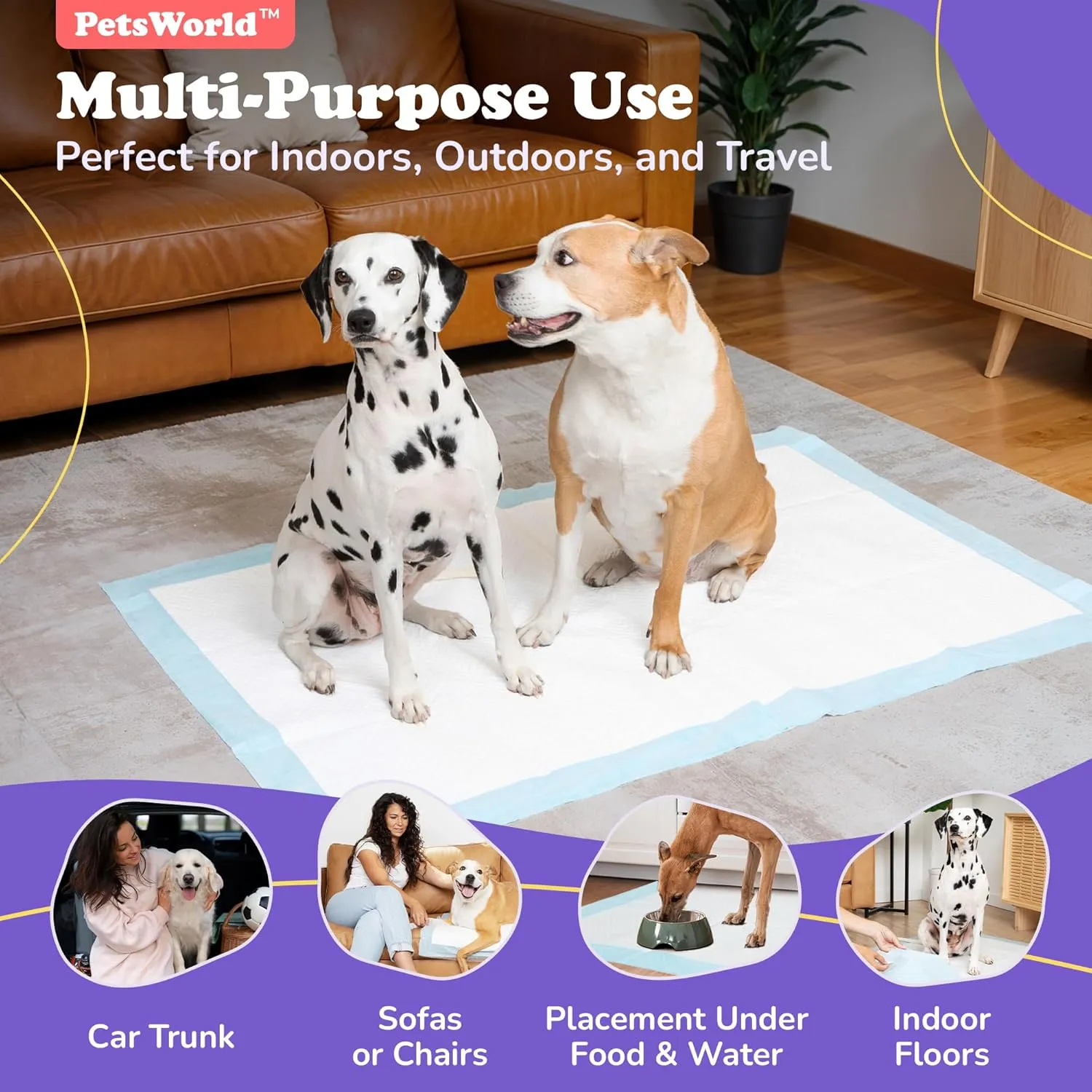 PETSWORLD Enormous Dog Training & Potty Pads, 37x54 inch - Tear Resistant with Strong Leak-Proof Backing, Optional Adhesive Tape, 50 Count