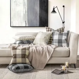 Phantoscope Pack of 2 Gingham Check Buffalo Plaid Christmas Throw Decorative Pillow Cover Outdoor Indoor Throw Pillows Farmhouse Square Pillow Cases for Home Decor Black and White,18 x 18 Inches