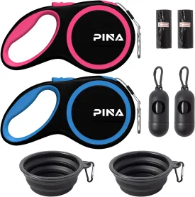 PINA Retractable Dog Leash, 26ft Dog Leash for Small Medium Large Dogs Up to 110lbs, 360 Tangle-Free Strong Reflective Nylon Tape, with Anti-Slip Handle, One-Handed Brake, Lock - 2PACK