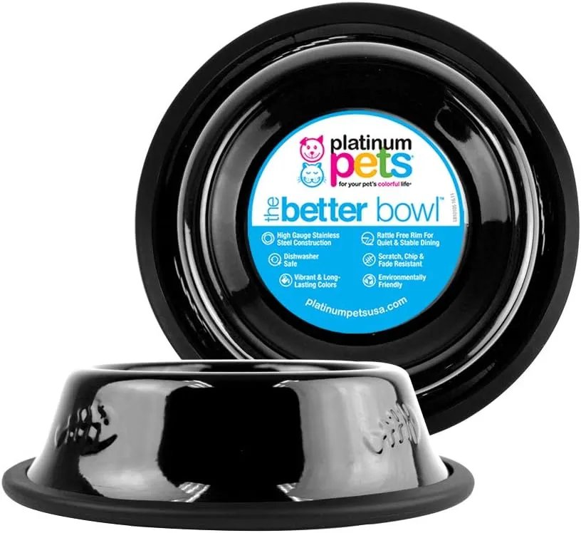 Platinum Pets 1 Cup Embossed Non-Tip Stainless Steel Cat Bowl, Midnight Black X-Small