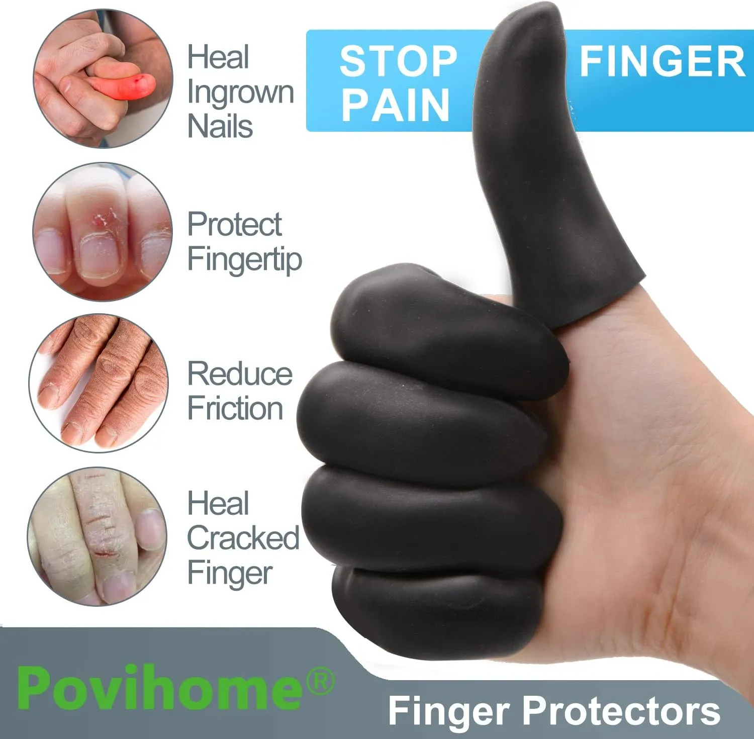 Povihome Black Finger Protectors, Finger Cots, Moisturizing Thumb and Finger Covers - New Thick Version - Elastic Cracked Finger Sleeves to Protect Cracked, Peel Finger and Other Finger Pain