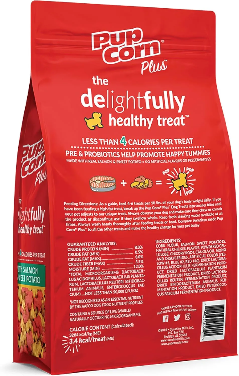 Pup Corn Plus - Puffed Dog Treats with Prebiotics and Probiotics - Salmon & Sweet Potato (24oz) - Made in USA