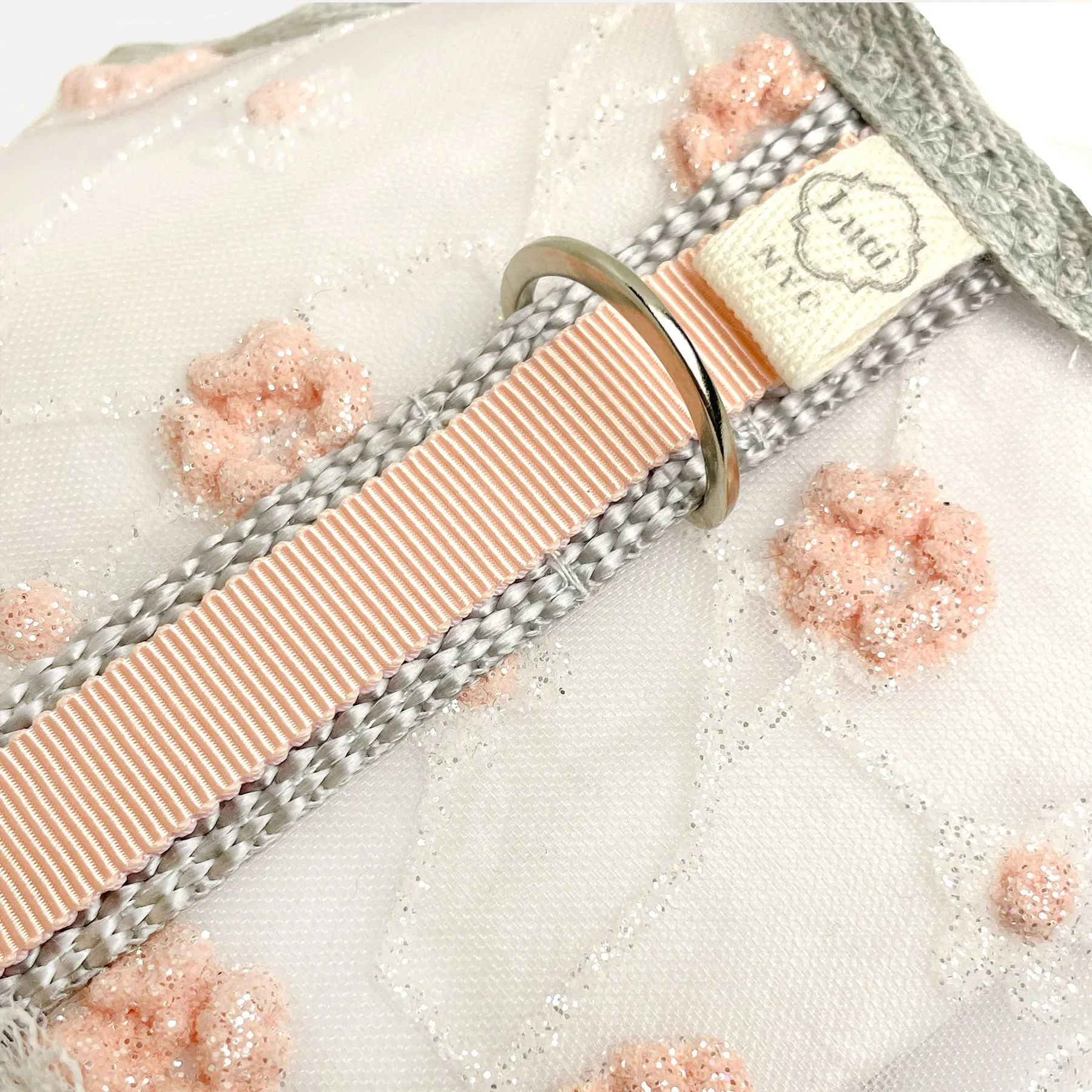 "Peach Puffs"- handmade adjustable lace dog harness
