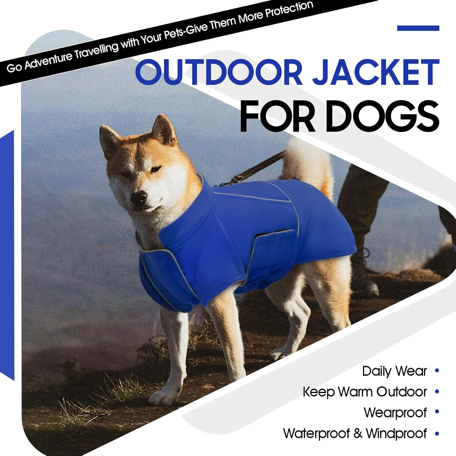 ROZKITCH Dog Raincoat Jacket Waterproof Windproof Dog Rain Jacket with Fleece Liner and Leash Hole Reflective Strip for Medium Large Dog, Adjustable Poncho Vest for Outdoor Hiking Travel Blue 2XL
