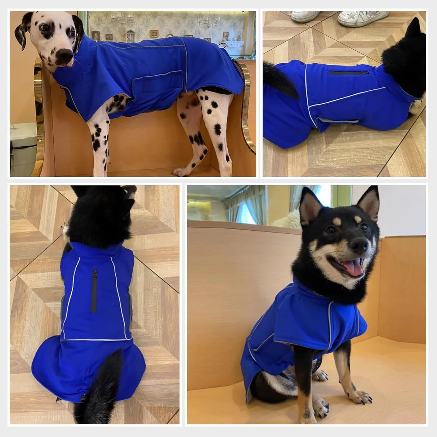 ROZKITCH Dog Raincoat Jacket Waterproof Windproof Dog Rain Jacket with Fleece Liner and Leash Hole Reflective Strip for Medium Large Dog, Adjustable Poncho Vest for Outdoor Hiking Travel Blue 2XL