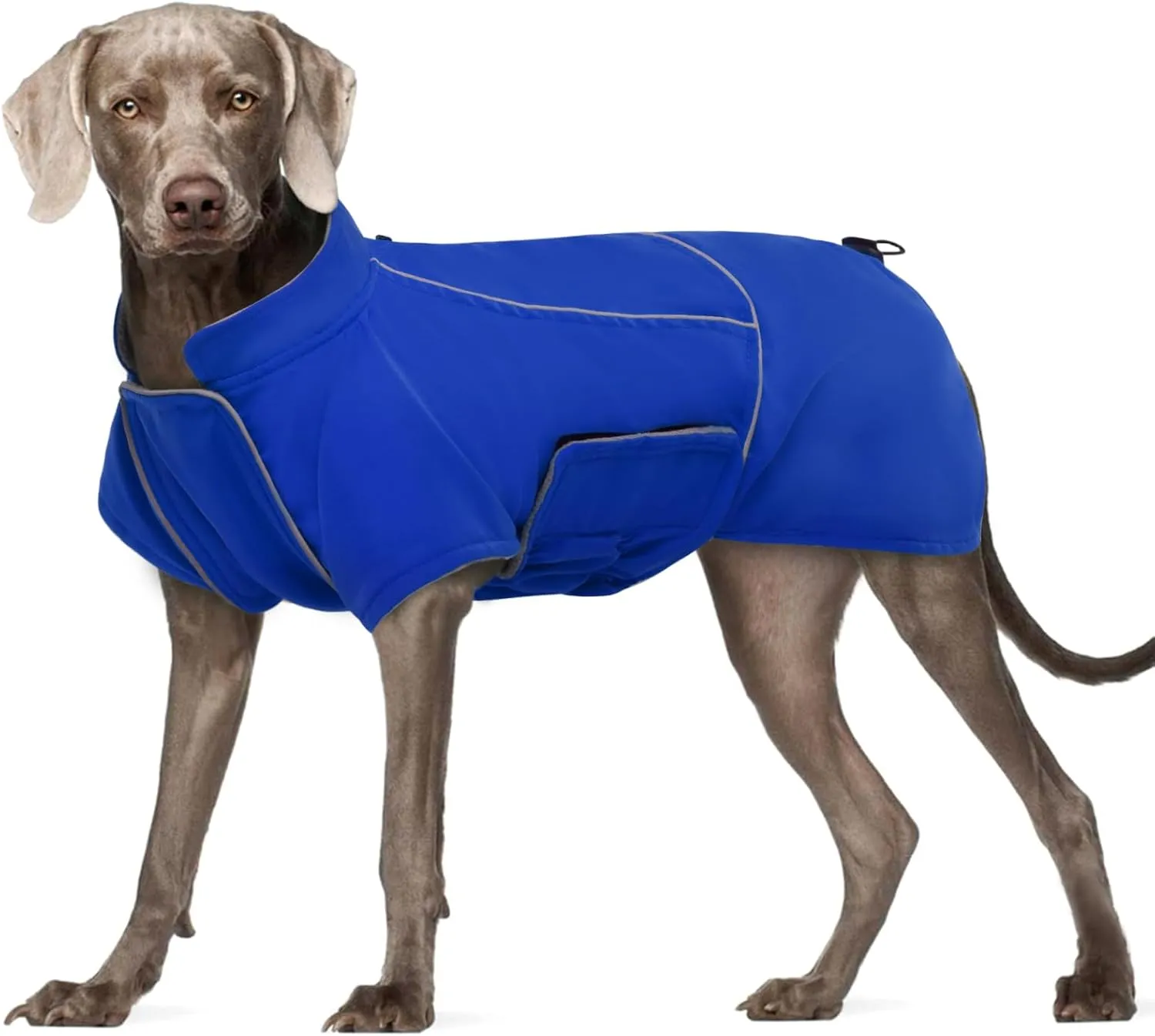 ROZKITCH Dog Raincoat Jacket Waterproof Windproof Dog Rain Jacket with Fleece Liner and Leash Hole Reflective Strip for Medium Large Dog, Adjustable Poncho Vest for Outdoor Hiking Travel Blue 2XL