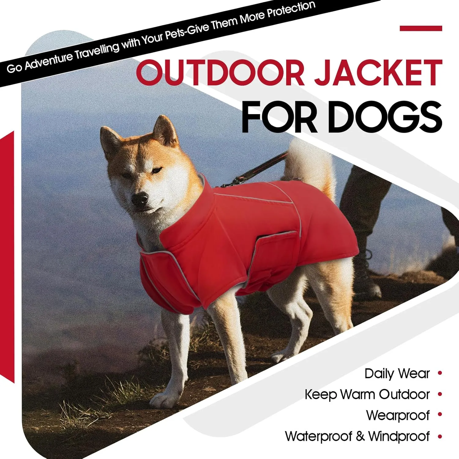 ROZKITCH Dog Raincoat Jacket Waterproof Windproof Dog Rain Jacket with Fleece Liner and Leash Hole Reflective Strip for Medium Large Dog, Adjustable Poncho Vest for Outdoor Hiking Travel Red 2XL