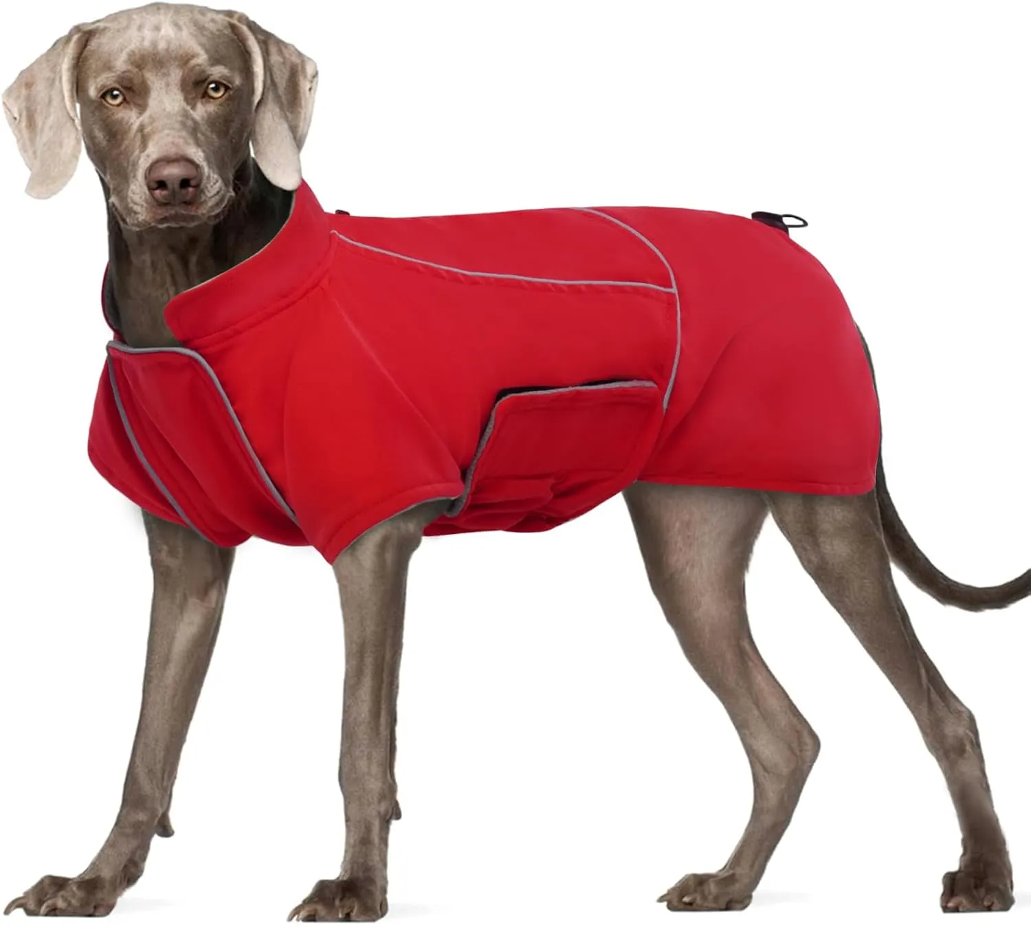 ROZKITCH Dog Raincoat Jacket Waterproof Windproof Dog Rain Jacket with Fleece Liner and Leash Hole Reflective Strip for Medium Large Dog, Adjustable Poncho Vest for Outdoor Hiking Travel Red 2XL