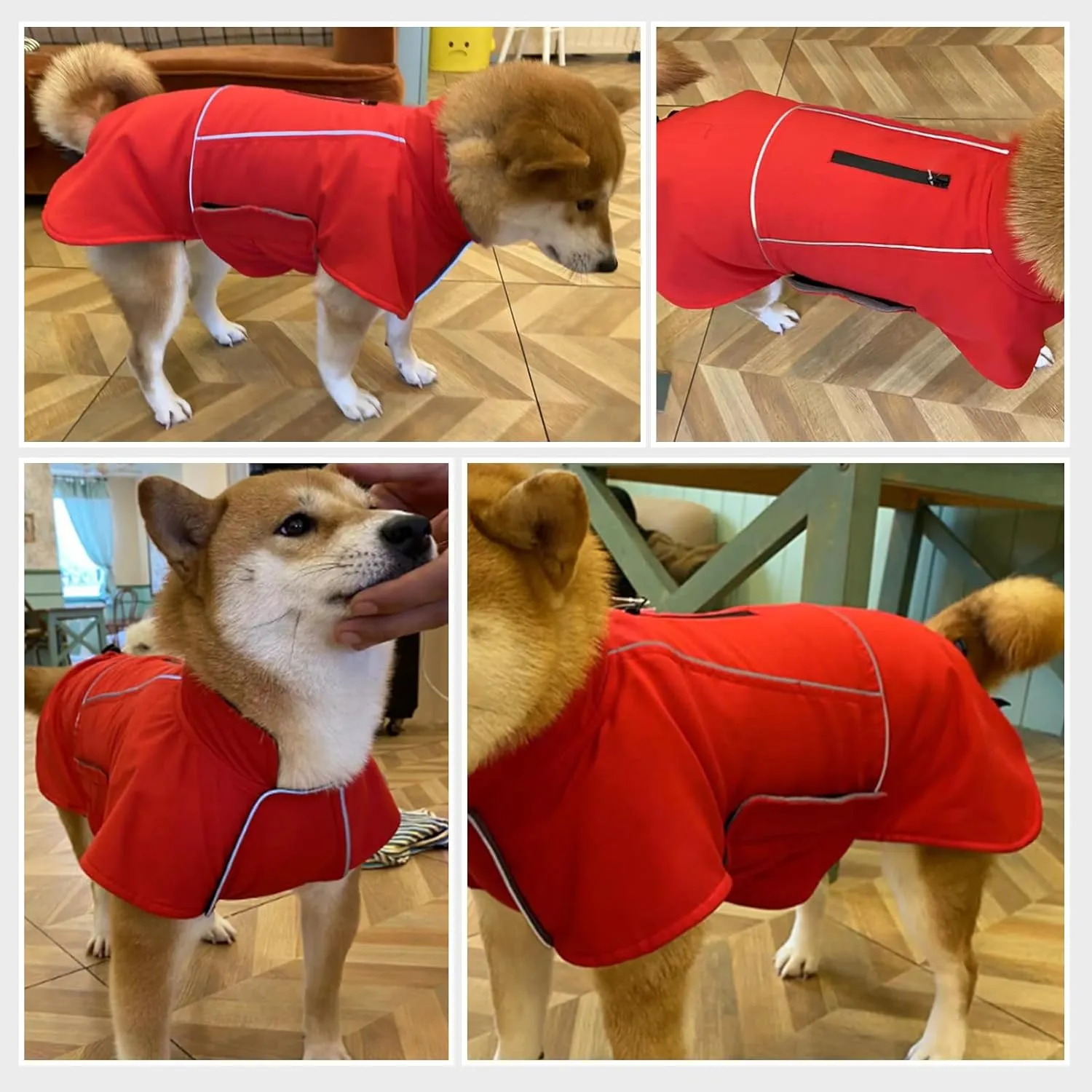 ROZKITCH Dog Raincoat Jacket Waterproof Windproof Dog Rain Jacket with Fleece Liner and Leash Hole Reflective Strip for Medium Large Dog, Adjustable Poncho Vest for Outdoor Hiking Travel Red 2XL