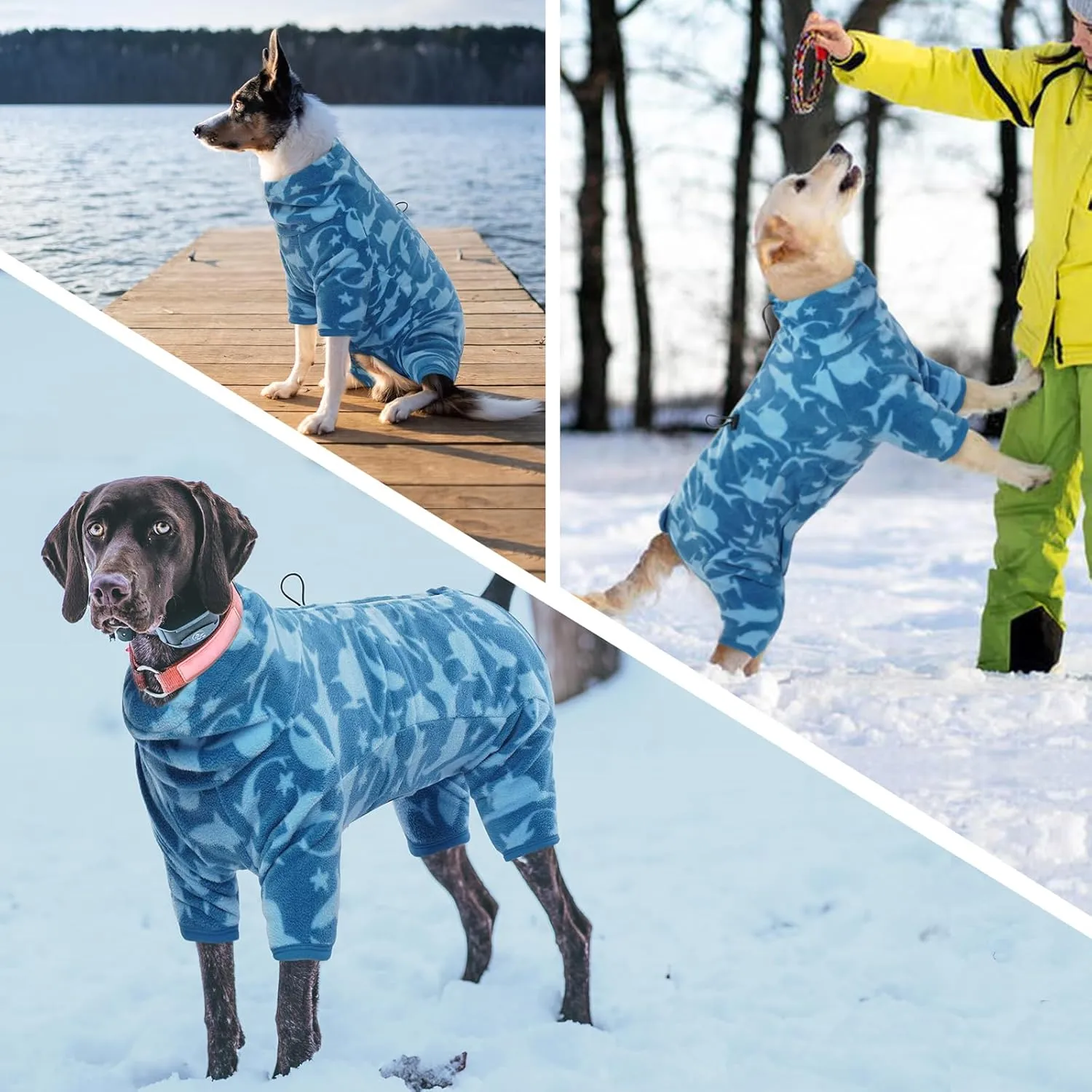 ROZKITCH Dog Winter Coat Soft Fleece Pullover Pajamas, Pet Windproof Warm Cold Weather Jacket Vest with Luminous Zipper, Jumpsuit Apparel Outfit Clothes for Small Medium Large Dog Shark L